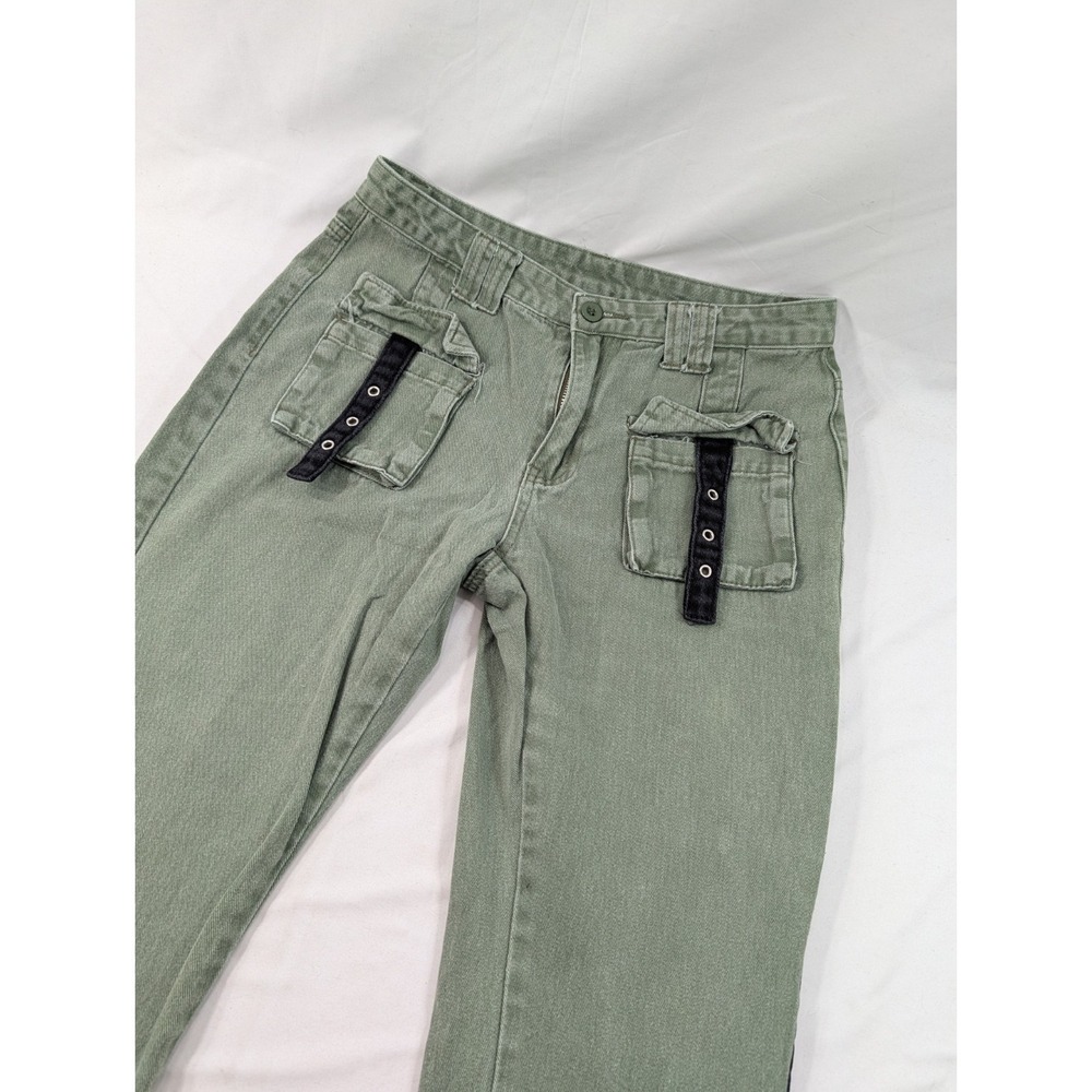 Romwe Women's Leg Zip Cyber Grunge Punk Green Retro Jeans Size M